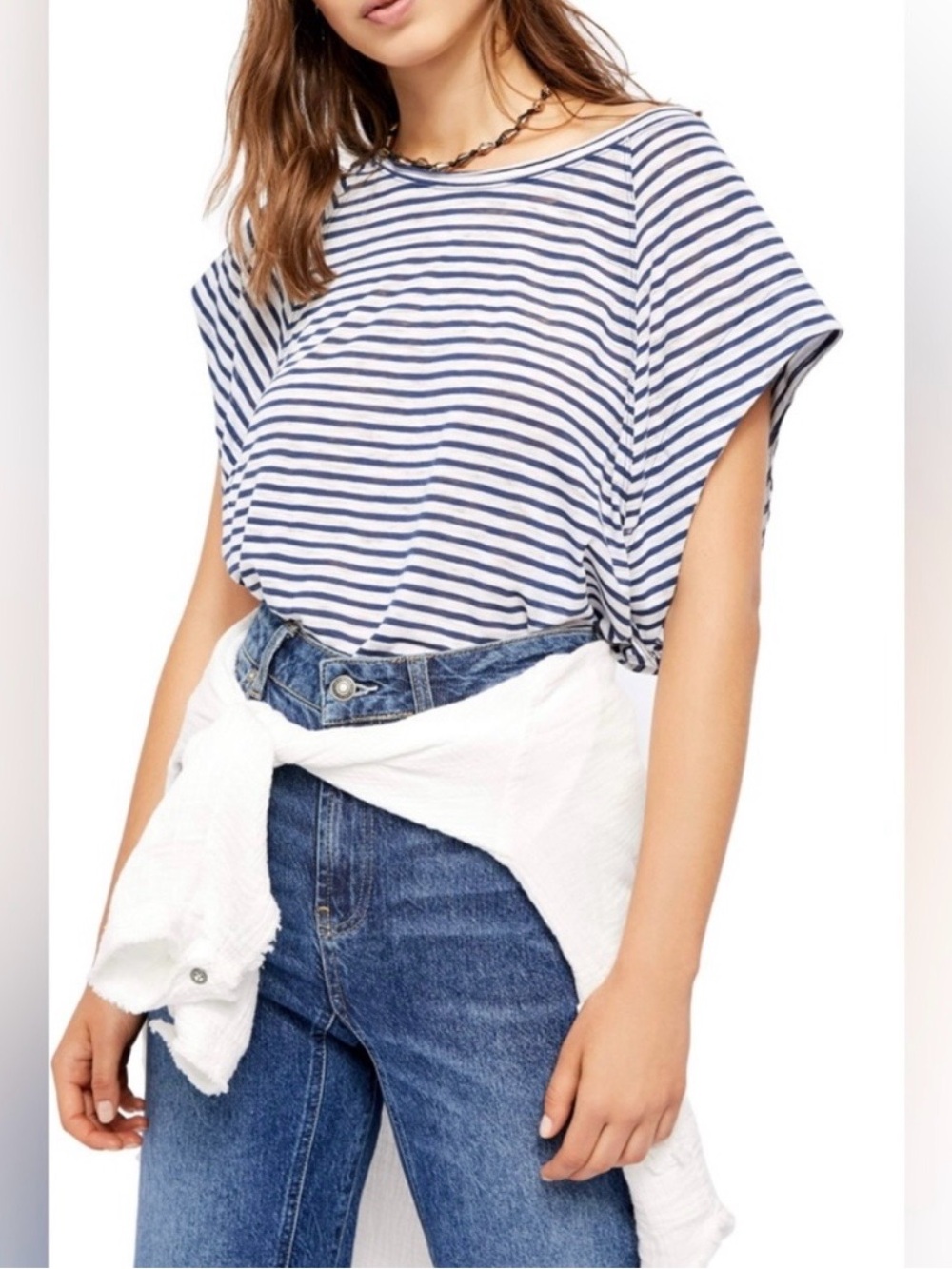We The Free Short Sleeve Striped Tee // Blue & White // Medium